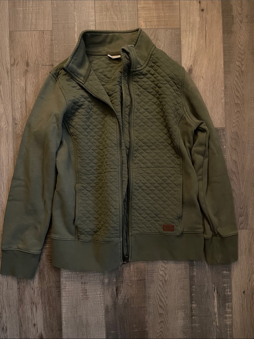 L.L. Bean Quilted Olive Green Zip-Front sweatshirt